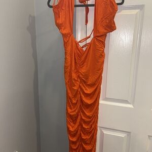 SHEIN Vibrant Orange Backless Dress